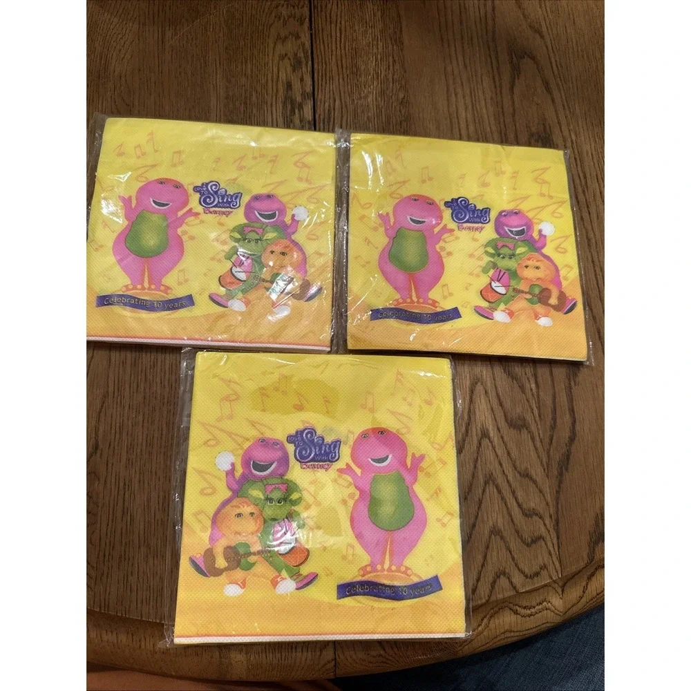 3 Packs Sing With Barney NAPKINS ~ Vintage Barney Birthday Party Supplies